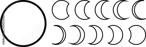 Moon Phases Icon Set - Outline Vector Lunar Cycle Illustrations