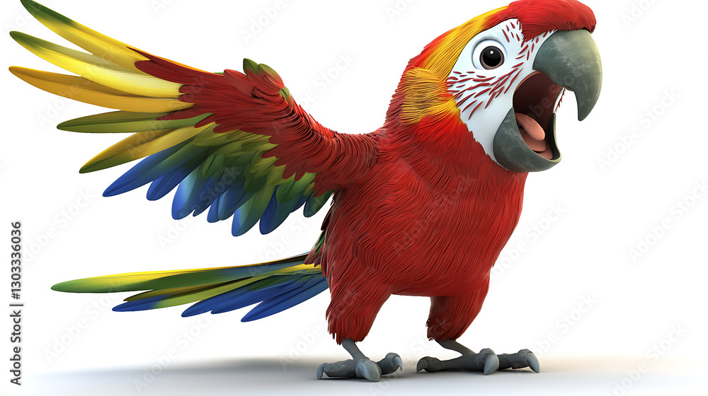 Naklejka premium A colorful parrot is standing on a white background. generated using AI