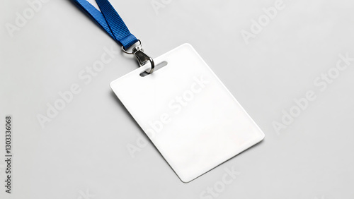 Blank identification card with black lanyard.
