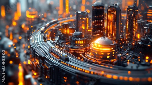 Sci-fi metropolis night skyline high resolution hd image