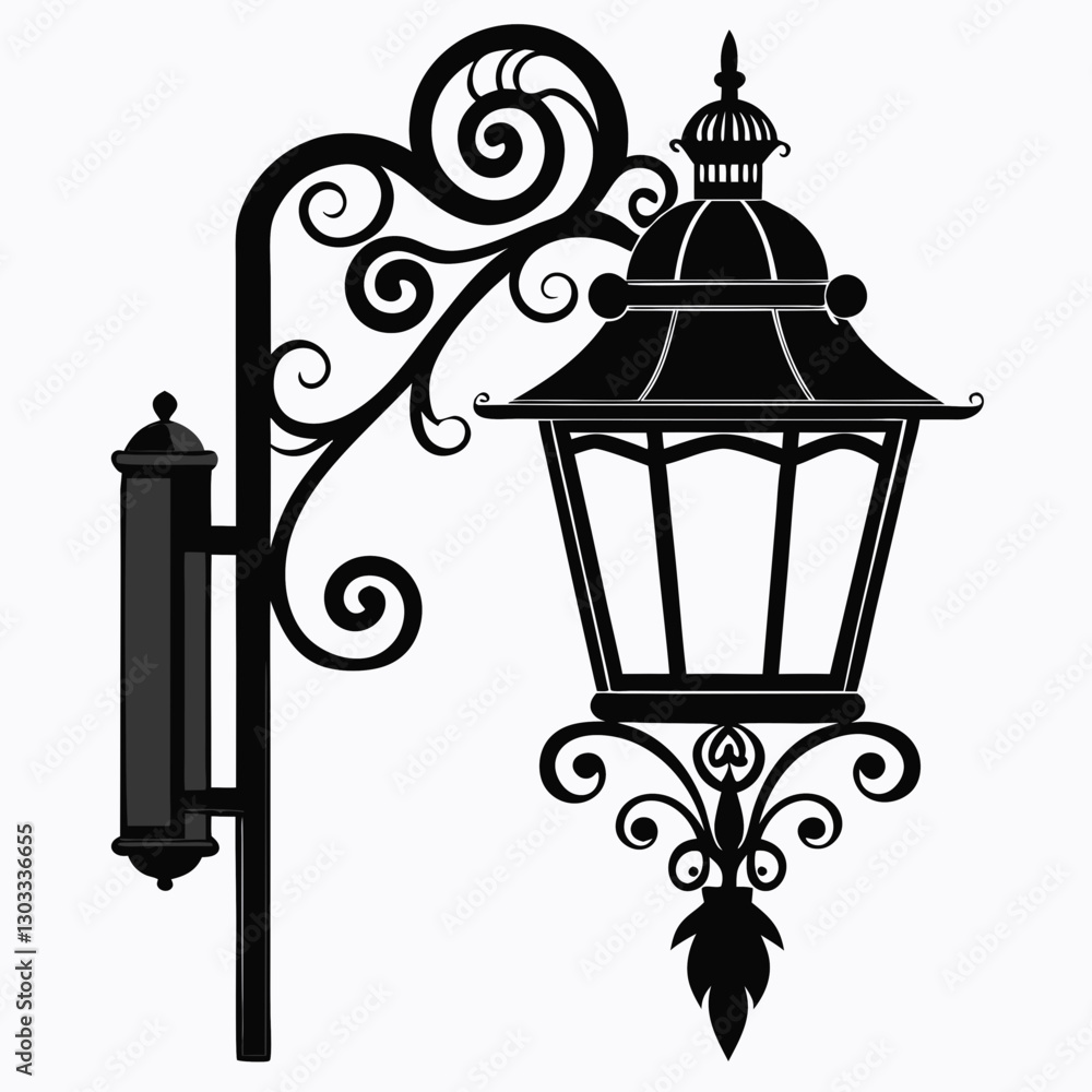 Ornate Black and White Street Lamp Silhouette Ornate Black and White Street Lamp Silhouette