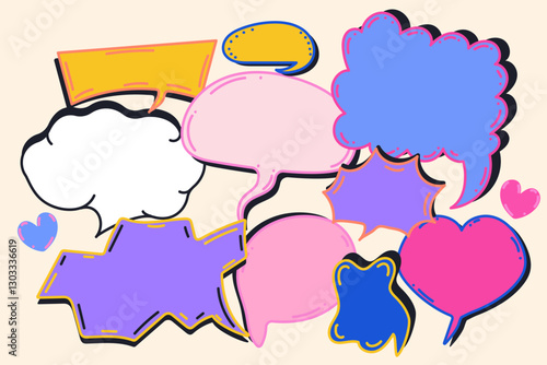 Set of hand drawn speech bubbles. Cartoon isolated vector illustration.