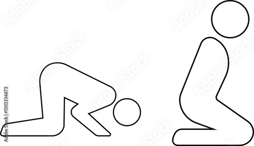 Islamic Prayer Posture Icons - Vector Muslim Salah Symbols Ruku & Sujud