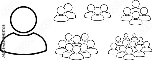 People Icon Set - Outline Vector Symbols Individual, Group, User, Team