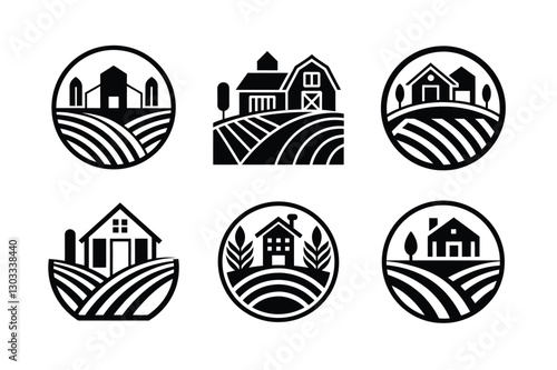 Set of an agro farm vector icon.