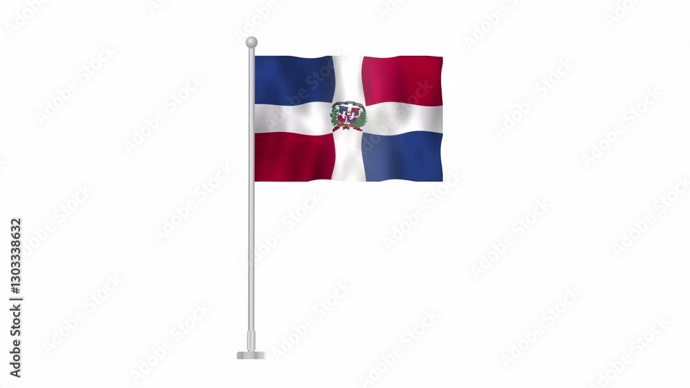 Dominican Republic Flag Waving on a Pole Isolated On Transparent Background with Alpha Channel