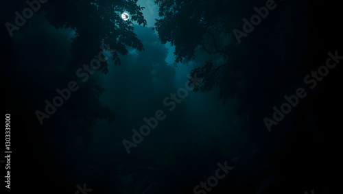 Wallpaper Mural a moonlit night view with ominous atmosphere, dark clouds. The silhouette of the trees framing the scene adds to the mysterious feel Torontodigital.ca