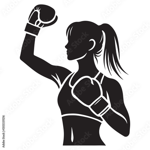 Confident Woman Boxer Silhouette Illustration for Sport and Fitness