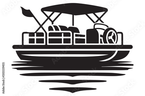 Pontoon Boat Silhouette Illustration on Calm Water Surface
