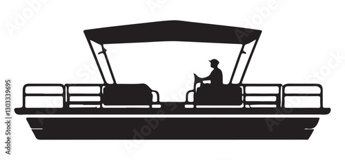 Pontoon Boat Silhouette Vector Illustration for Boating Adventure Designs