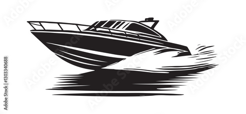 Powerboat Vector Silhouette Illustration Racing Through Choppy Water