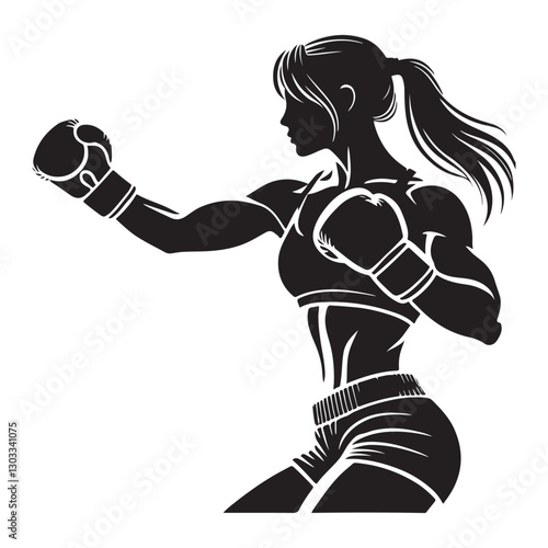 Dynamic Female Boxer Silhouette Landing Punch Action Sports Vector
