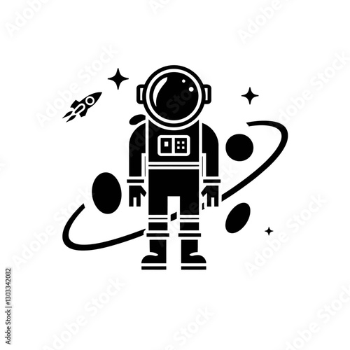 Astronaut with spacesuit in space icon vector in black color with white background 