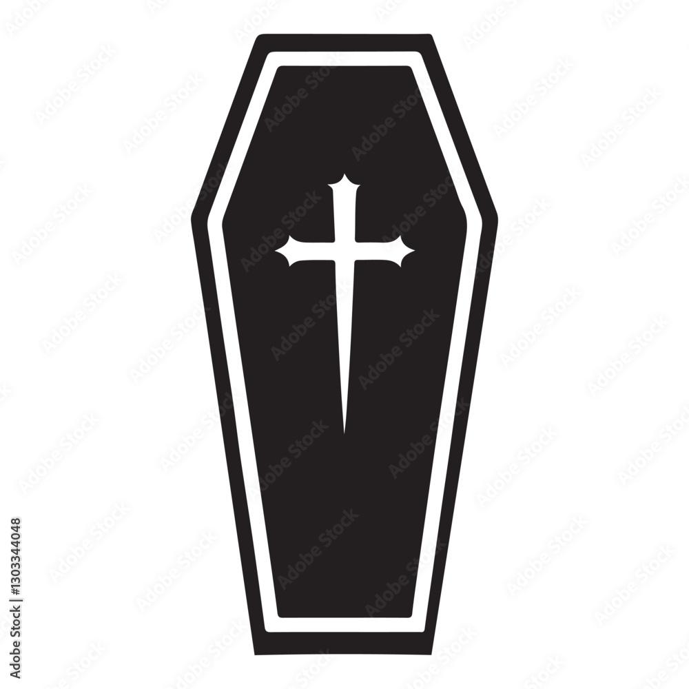 Elegant Black Coffin Silhouette with Cross Vector Graphic Element Elegant Black Coffin Silhouette with Cross Vector Graphic Element