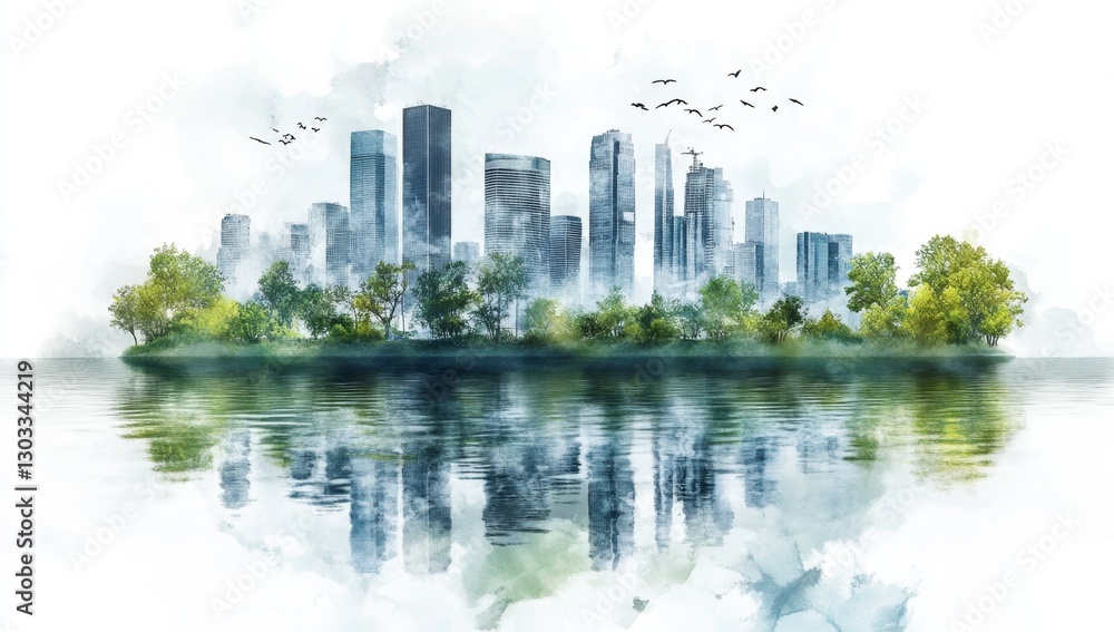 Verdant Island Cityscape Reflection Verdant Island Cityscape Reflection