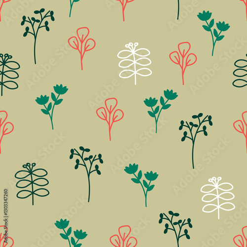 A seamless pattern with boho spring leaves