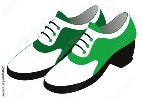 A pack of Irish dancing shoes, featuring classic hard shoes, soft ghillies, and tap shoes, isolated on a white background.
