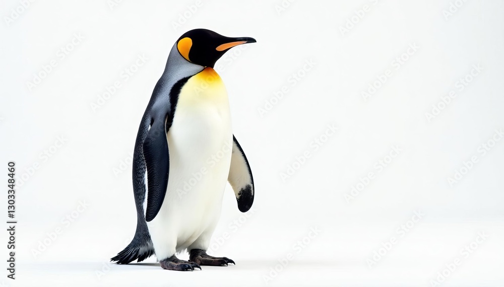 Fototapeta premium Cute emperor penguin standing alone on clean white backdrop, Bird, Wildlife