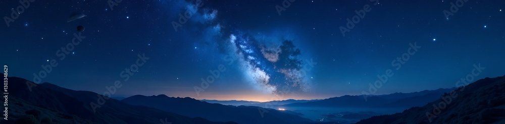 Fototapeta premium Dark night sky filled with twinkling stars and distant planets, celestial bodies, galaxy, deep space