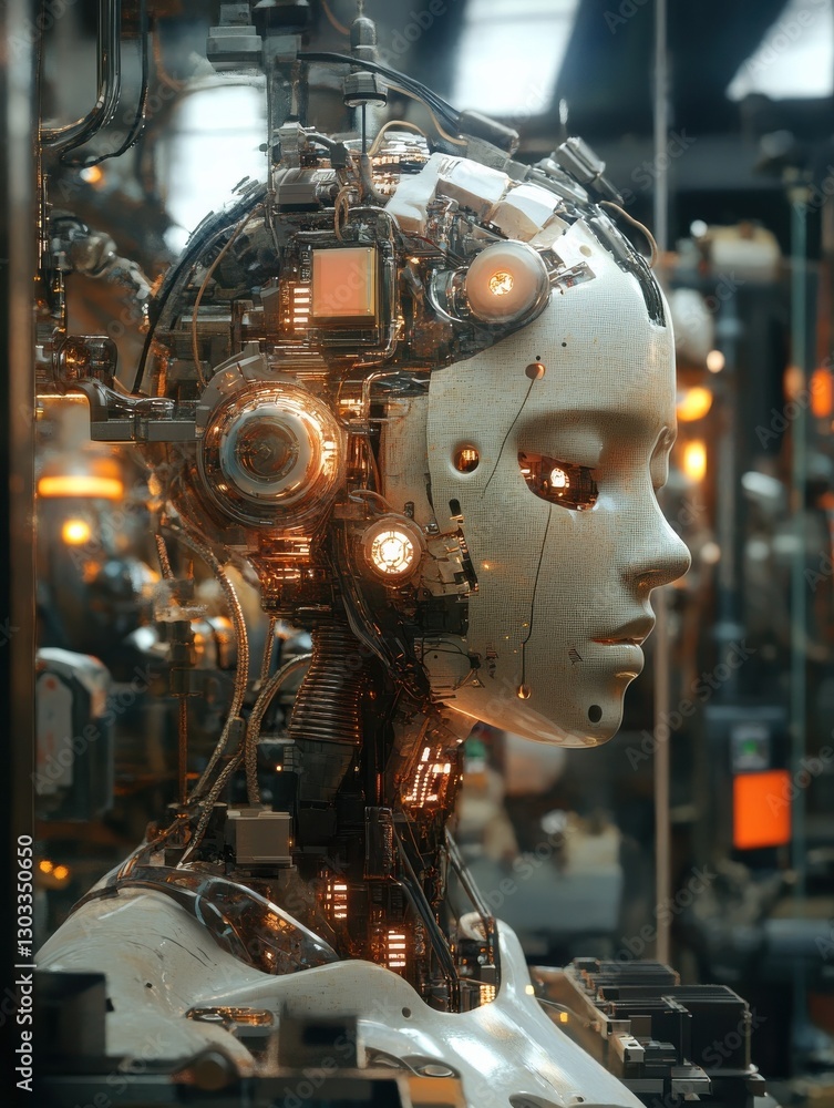 Fototapeta premium artificial intelligence machine at industrial manufacture factory,Smart factory industry 4.0 concept.