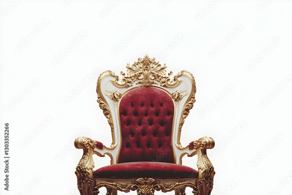 Ornate throne in regal red velvet hall setting Ornate throne in regal red velvet hall setting