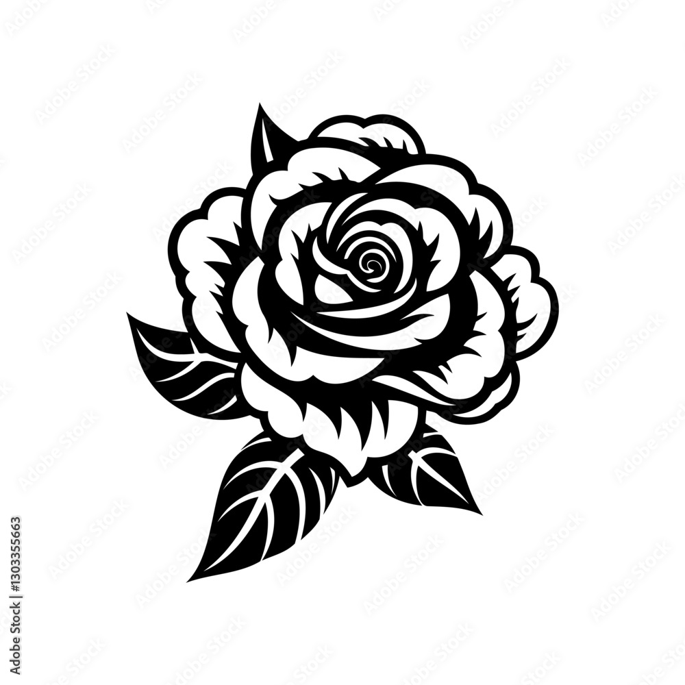 Rose Silhouette isolated on white background. Modern minimalist design for logo, tattoo, wall art, poster, packaging, stickers. Black ink sketch. Rose Silhouette isolated on white background. Modern minimalist design for logo, tattoo, wall art, poster, packaging, stickers. Black ink sketch.