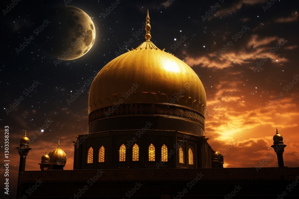 Obraz premium Golden mosque at night