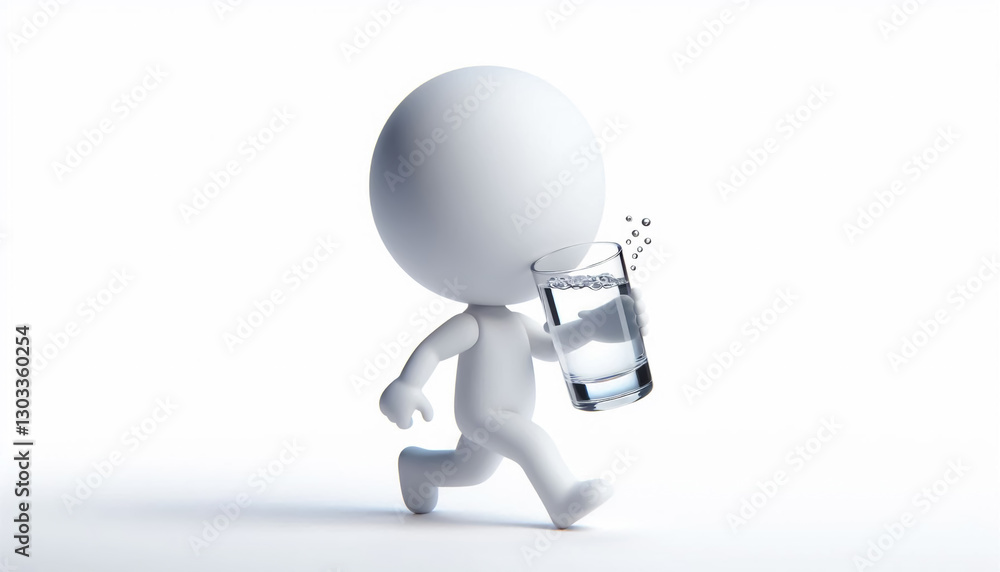 3D white figure drinking a glass of water. Draws attention to climate change and water scarcity. World Water Day 3D white figure drinking a glass of water. Draws attention to climate change and water scarcity. World Water Day