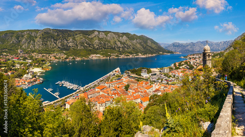 View of the old town of Kotor, Montenegro. Bay of Kotor bay is one of the most beautiful places on Adriatic Sea. Historical Kotor Old town and the Kotor bay of Adriatic sea, Montenegro.