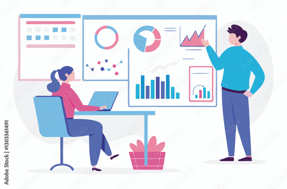 Flat design concept, analyze data Flat design concept, analyze data