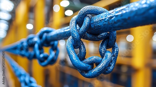 Blue Chain Knot on Factory Railing