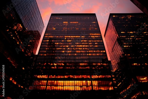 City Building Glimmering at Sunset with Background Sky for Urban Development