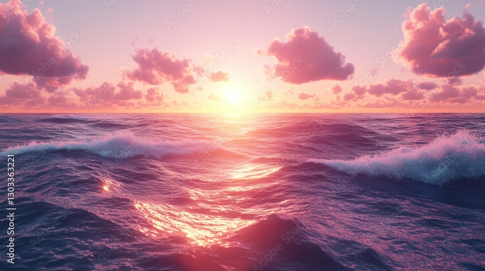 Fototapeta premium Pink sunset over ocean waves.