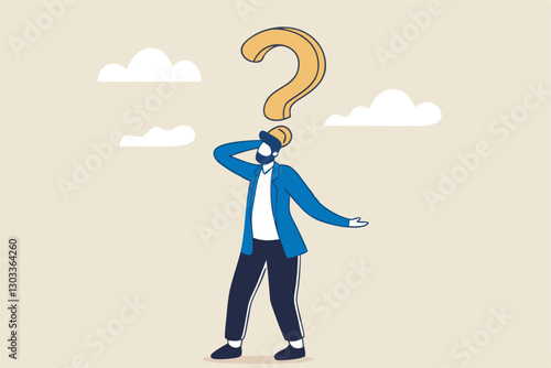 Anonymous businessman person, candidate or mention employee, who is this man, uncertainty, important person or unknown concept, anonymous businessman with question mark head unknown person.