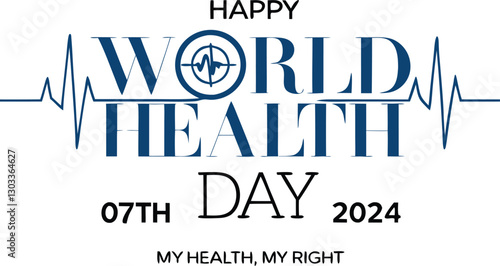 April 7 World Health Day Background with Modern Typography and Heartbeat Illustration.