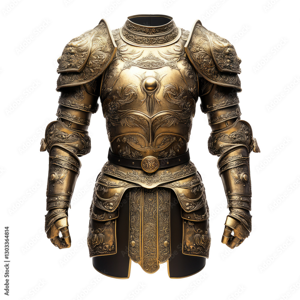 Ornate Golden Armor On Black. Detailed Medieval Knight Protection Ornate Golden Armor On Black. Detailed Medieval Knight Protection