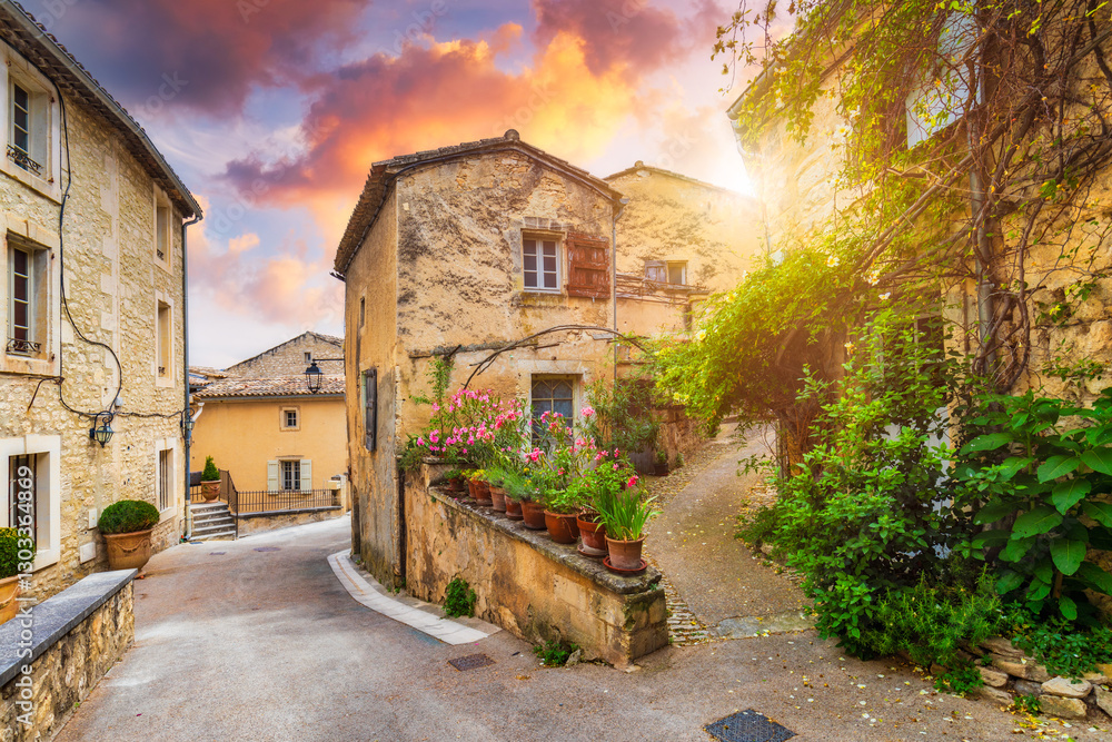 Menerbes village in Provence on a summer day, France, Luberon, Vaucluse. Village of Menerbes, the village and the Luberon mountains also called the most beautiful village of Luberon, France, Provence.