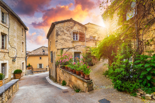 Obraz na płótnie Menerbes village in Provence on a summer day, France, Luberon, Vaucluse. Village of Menerbes, the village and the Luberon mountains also called the most beautiful village of Luberon, France, Provence. w salonie