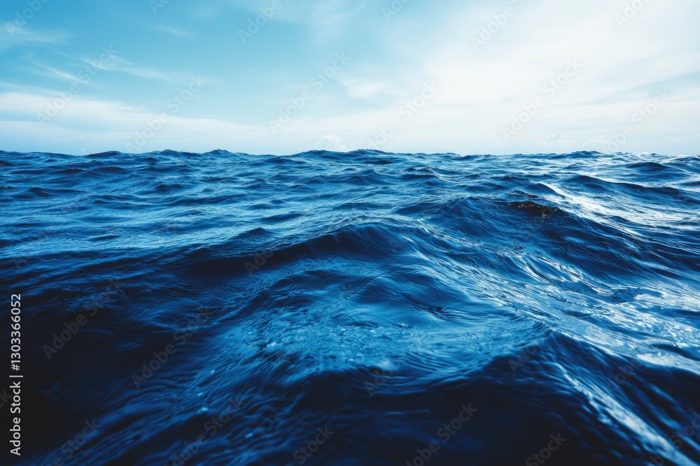 Fototapeta premium Vast ocean waves, horizon view, bright sunny day, nature background for travel