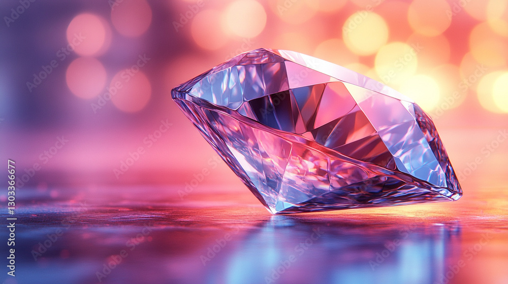 A stunning 3D-rendered glass diamond with a mesmerizing refraction effect. Vibrant, colorful light reflections dance across its surface, creating a modern, elegant, and luxurious visual appeal A stunning 3D-rendered glass diamond with a mesmerizing refraction effect. Vibrant, colorful light reflections dance across its surface, creating a modern, elegant, and luxurious visual appeal
