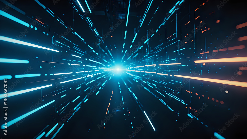 Fototapeta premium Abstract Digital Data Stream, Futuristic Network Tunnel, Cyberspace Highway