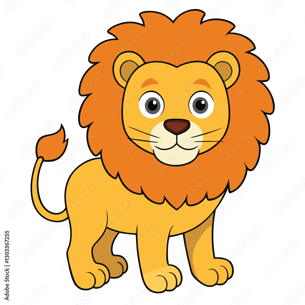 Obraz premium Lion Cartoon Vector Illustration Scene White Background