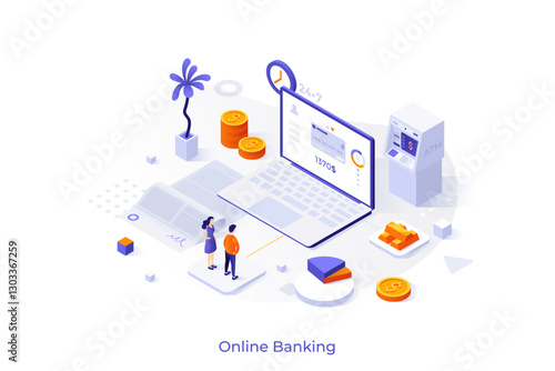 Modern Isometric Business Illustration. Vector