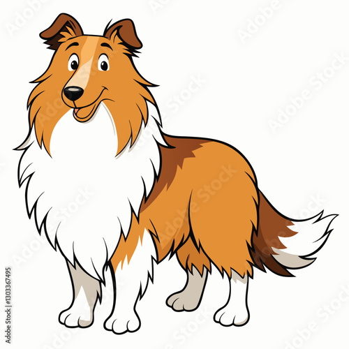 Sheltie dog standing on a white background. Vector illustration.