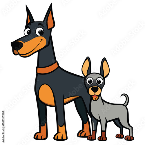 Doberman dog and puppy. Vector illustration on white background.