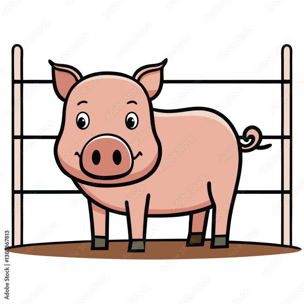Fototapeta premium Pig Cartoon Vector Illustration Scene White Background