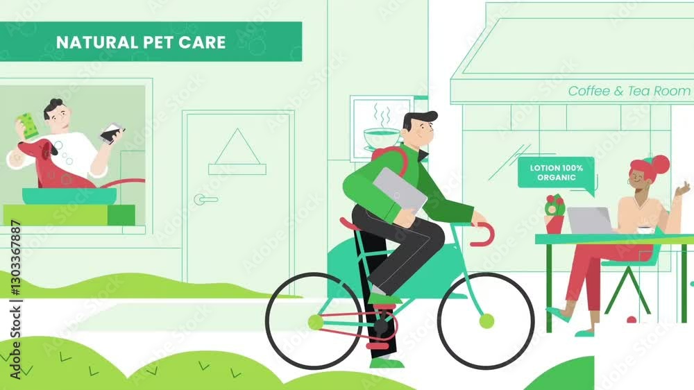 Animation of a courier delivering packages on a bicycle, promoting eco-friendly transportation, sustainable business, and green urban logistics. Animation of a courier delivering packages on a bicycle, promoting eco-friendly transportation, sustainable business, and green urban logistics.