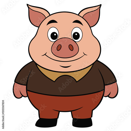 Pig Cartoon Cute Wearing Gray Shirt Vector Illustration White Background