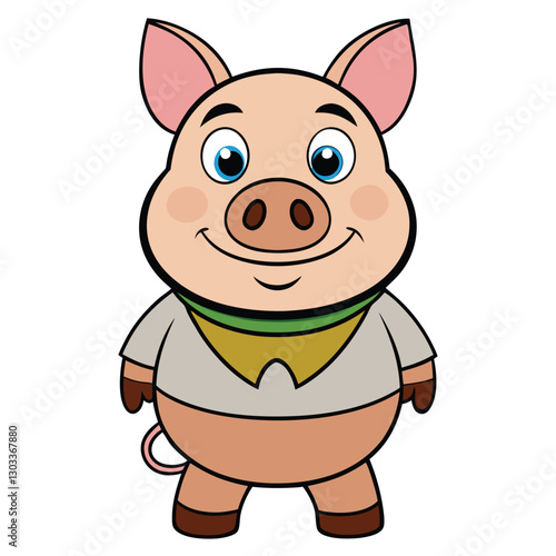 Pig Cartoon Cute Wearing Gray Shirt Vector Illustration White Background