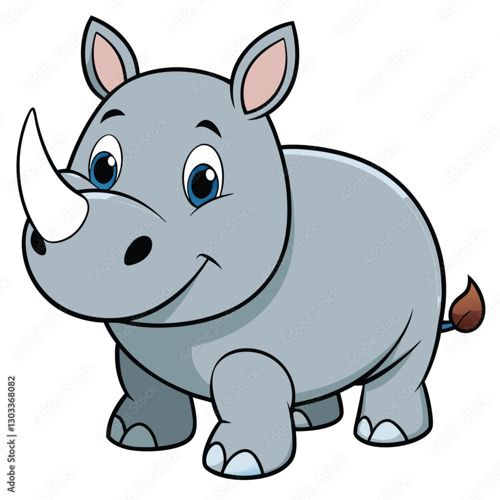 Fototapeta premium Rhino Cartoon Vector Illustration Scene White Background